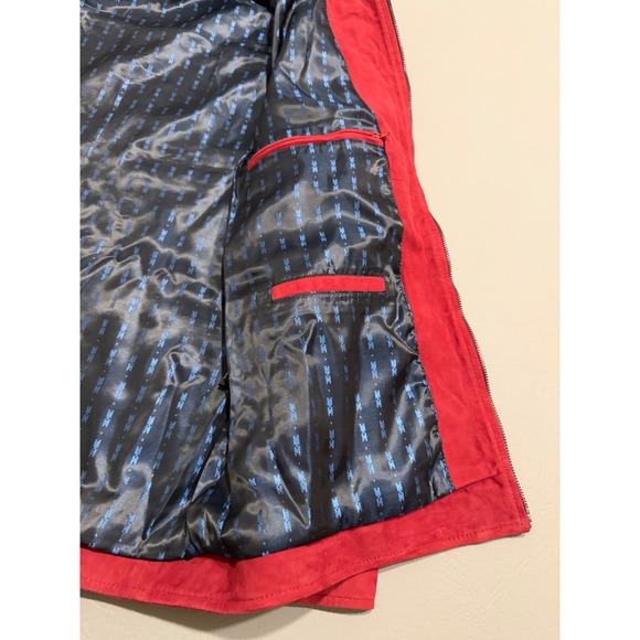 Paul Fredrick Suede Leather Jacket Mens L Red New Zip Front Harrington jacket - Picture 5 of 16